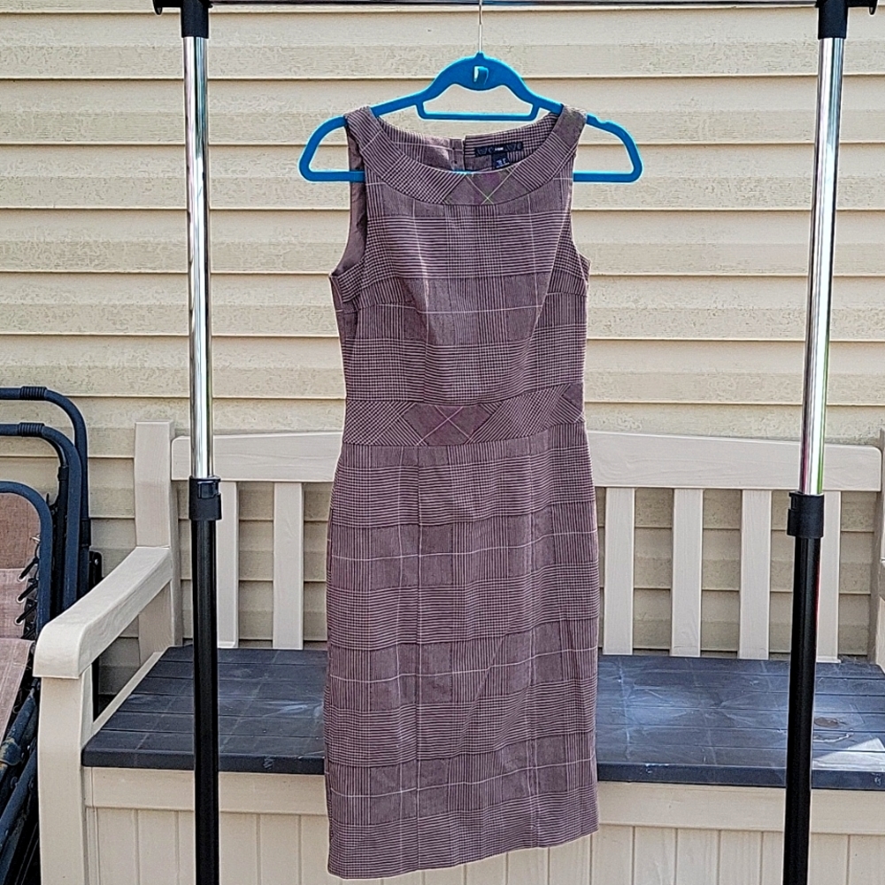 Brown Plaid Printed Pencil Dress Size 4